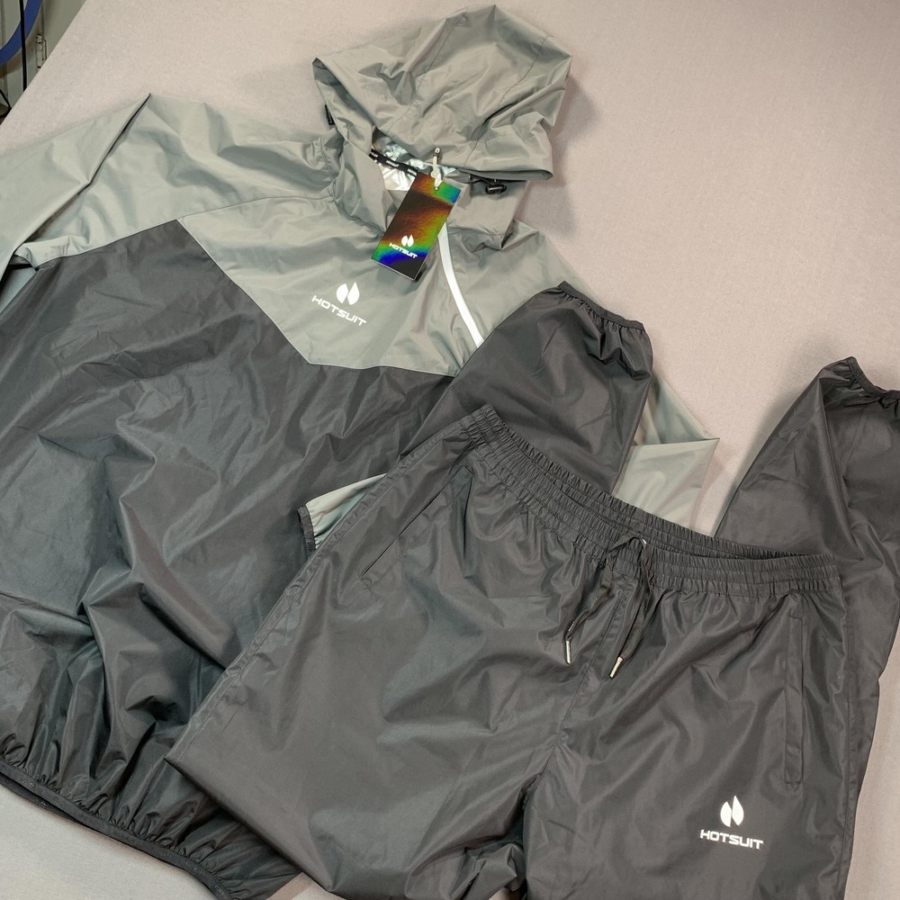 NEW HOTSUIT Sweatsuit Men 2XL Gray Sauna Suit Hooded Jacket Pants Set 36x34